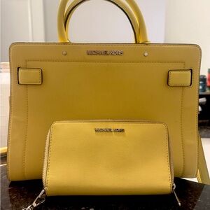 Michael Kors Yellow Saffiano Leather Tote with Matching Wallet Set